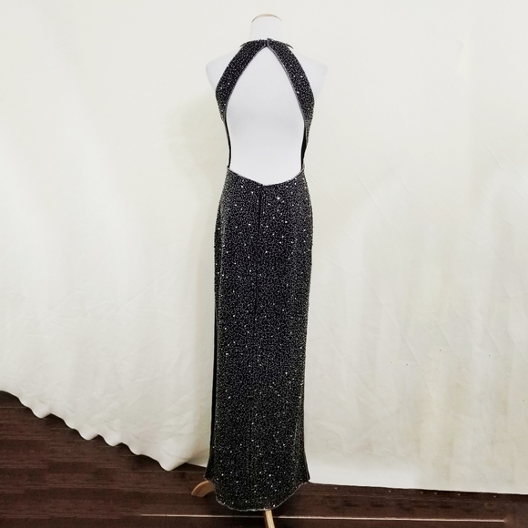 SOLD Vintage Scala beaded gown black silk dress long LG - Picture 4 of 10